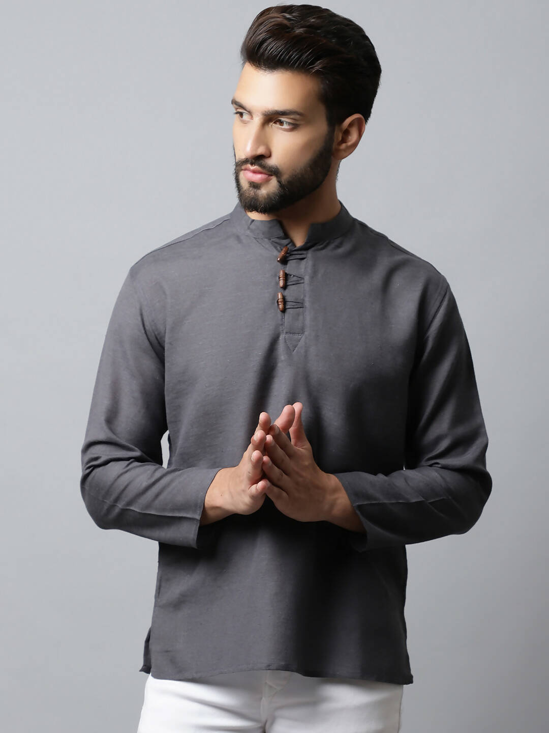 Even Apparels Grey Color Pure Cotton Men's Kurta With Side Placket (SLD1202)
