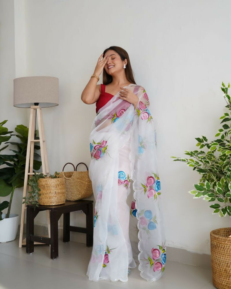 Vamsee Urvashi White Organza Saree