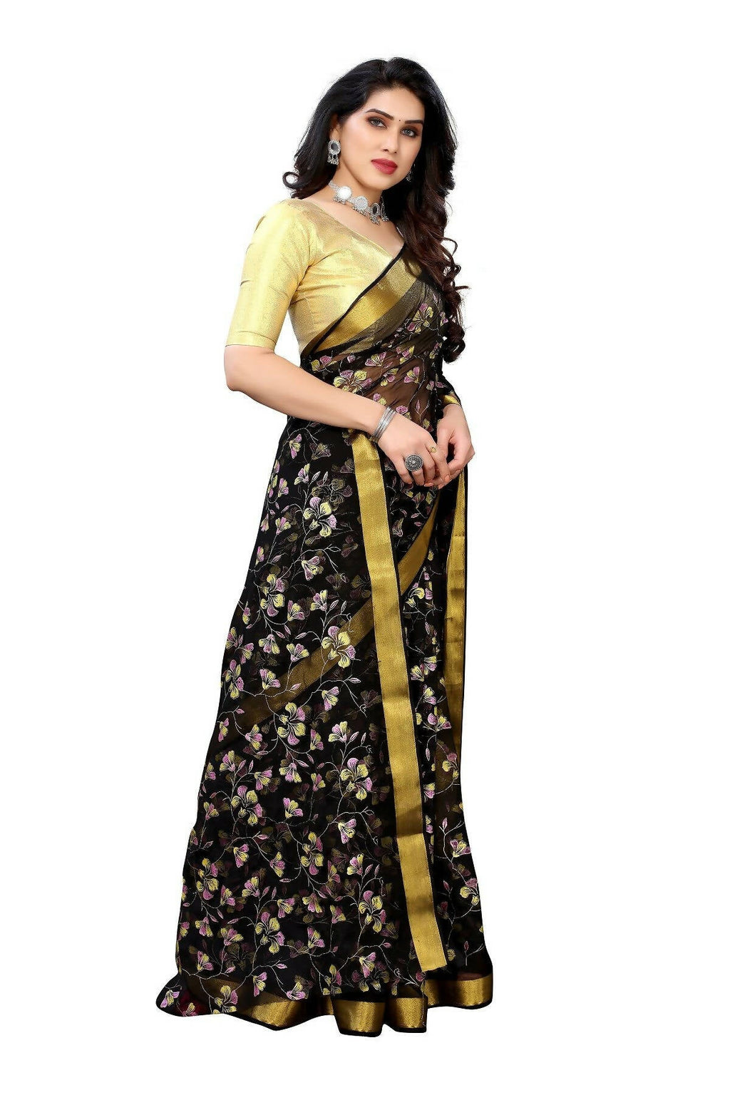 Vamika Black Printed Chiffon Saree (UJALA BLACK)