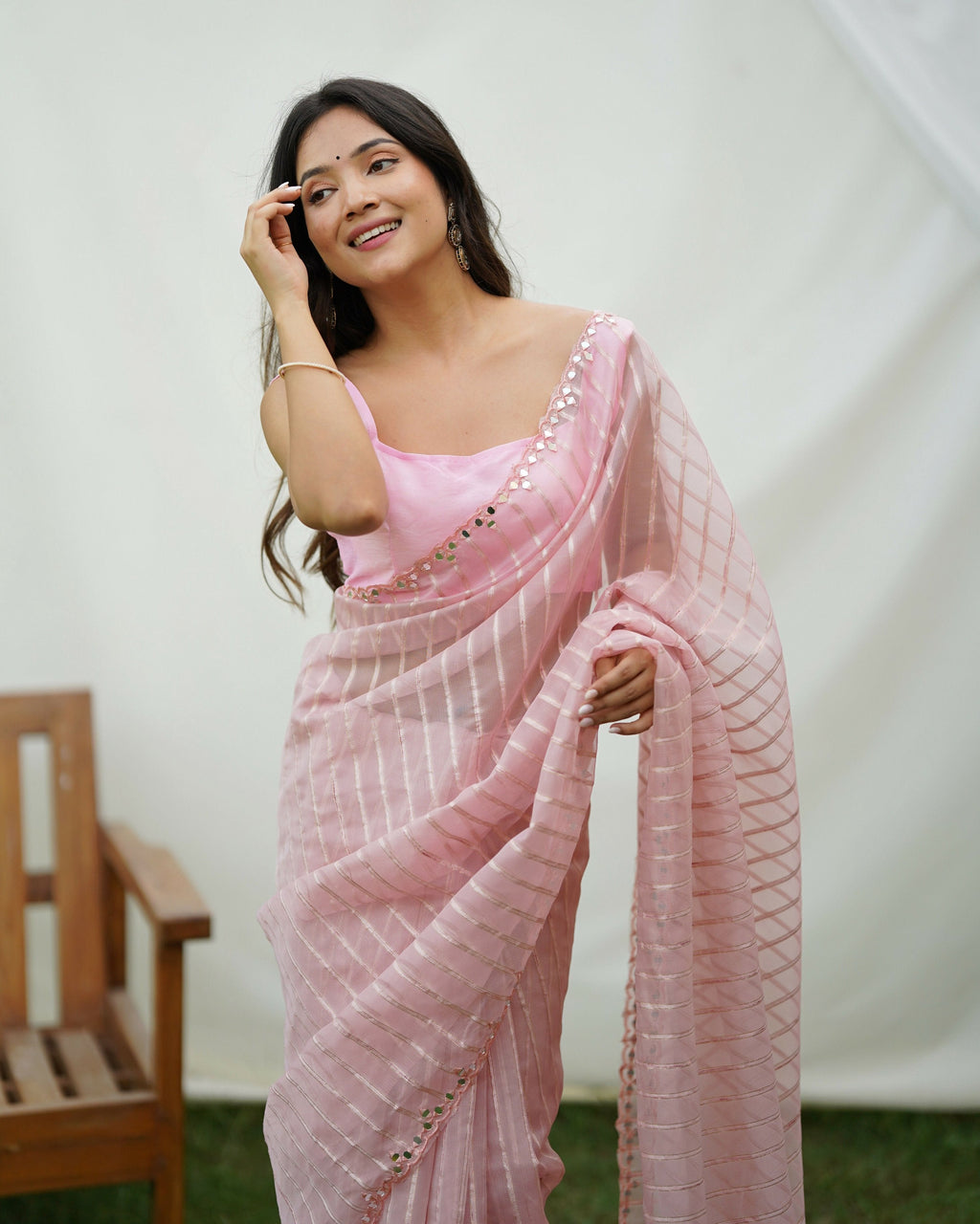 Vamsee Vijaysitara Baby Pink Organza Saree