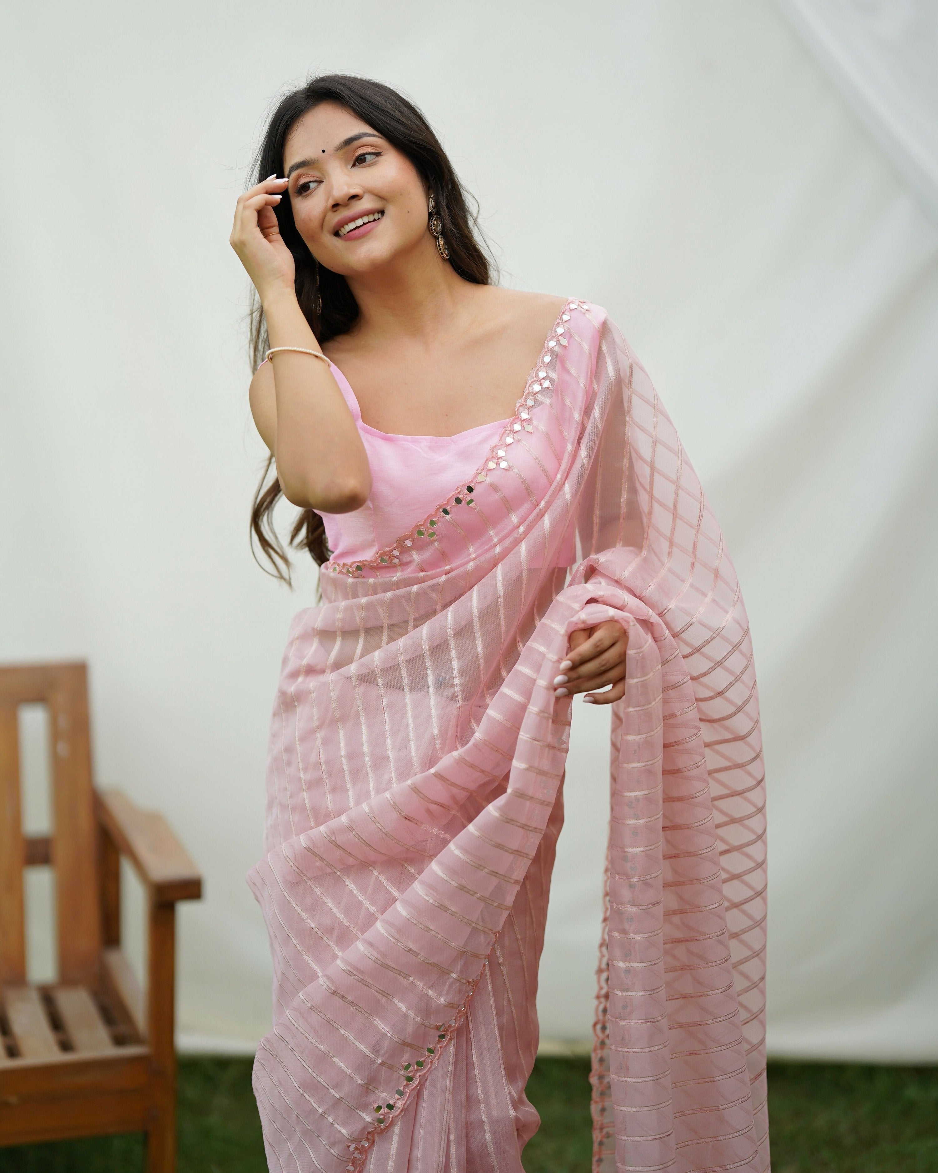 Vamsee Vijaysitara Baby Pink Organza Saree