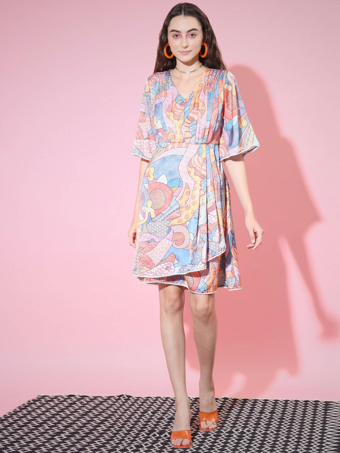 Myshka Women's Multi Abstract Printed Empire Dress