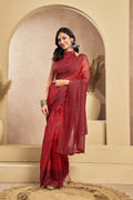 Vastranavya Rust Digital Printed Linen Ready To Wear Designer Saree with Unstitched Blouse