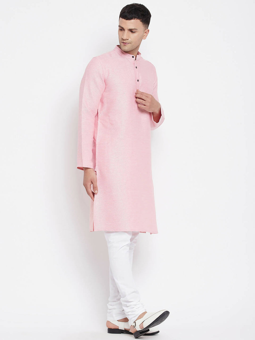 Even Apparels Pink Pure Cotton Men's Kurta With Band Collar