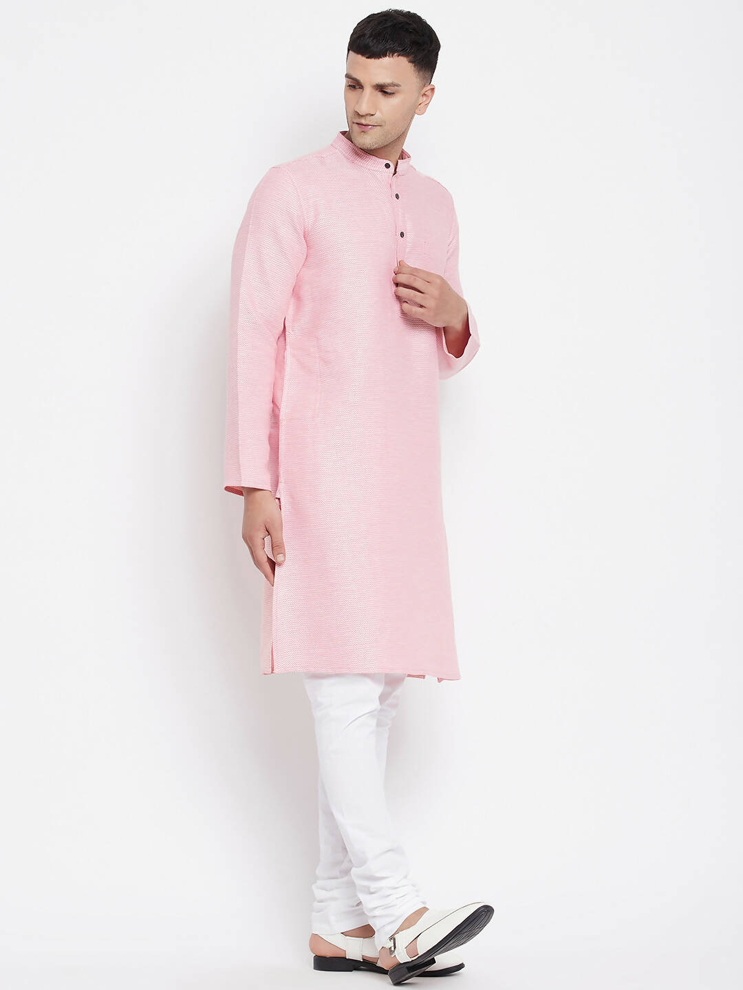 Even Apparels Pink Pure Cotton Men's Kurta With Band Collar