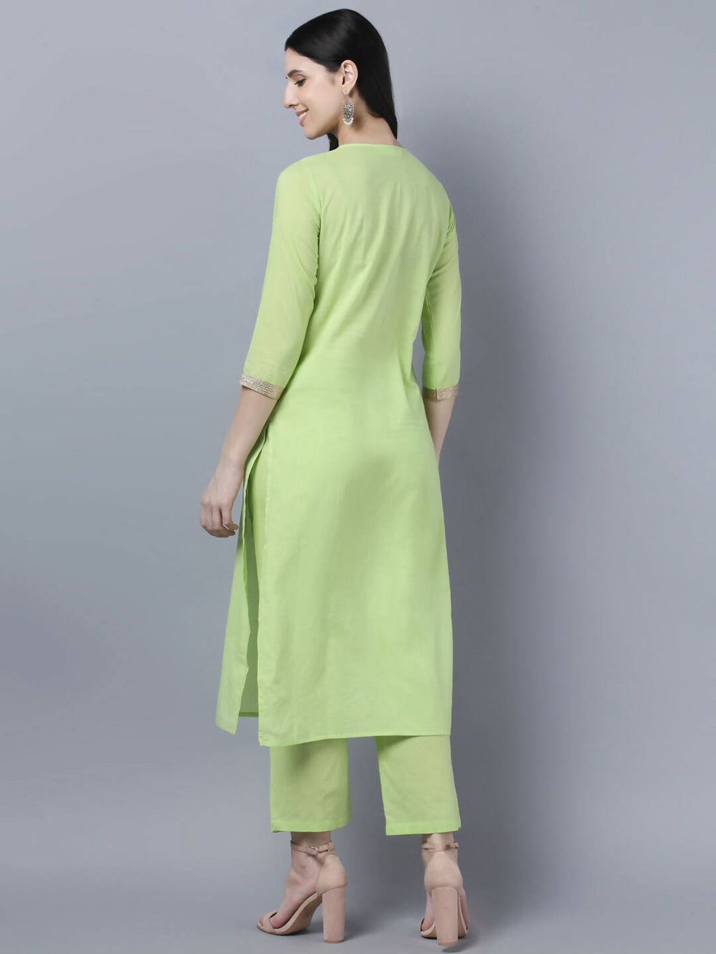 Myshka Women Green Regular Pure Cotton Kurta with Trousers With Dupatta Set