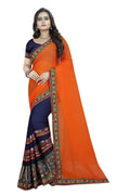 Vamika Blue and Orange Georgette Designer Saree