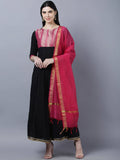 Myshka Women Black Peach-Coloured Colourblocked Cotton Anarkali Kurta