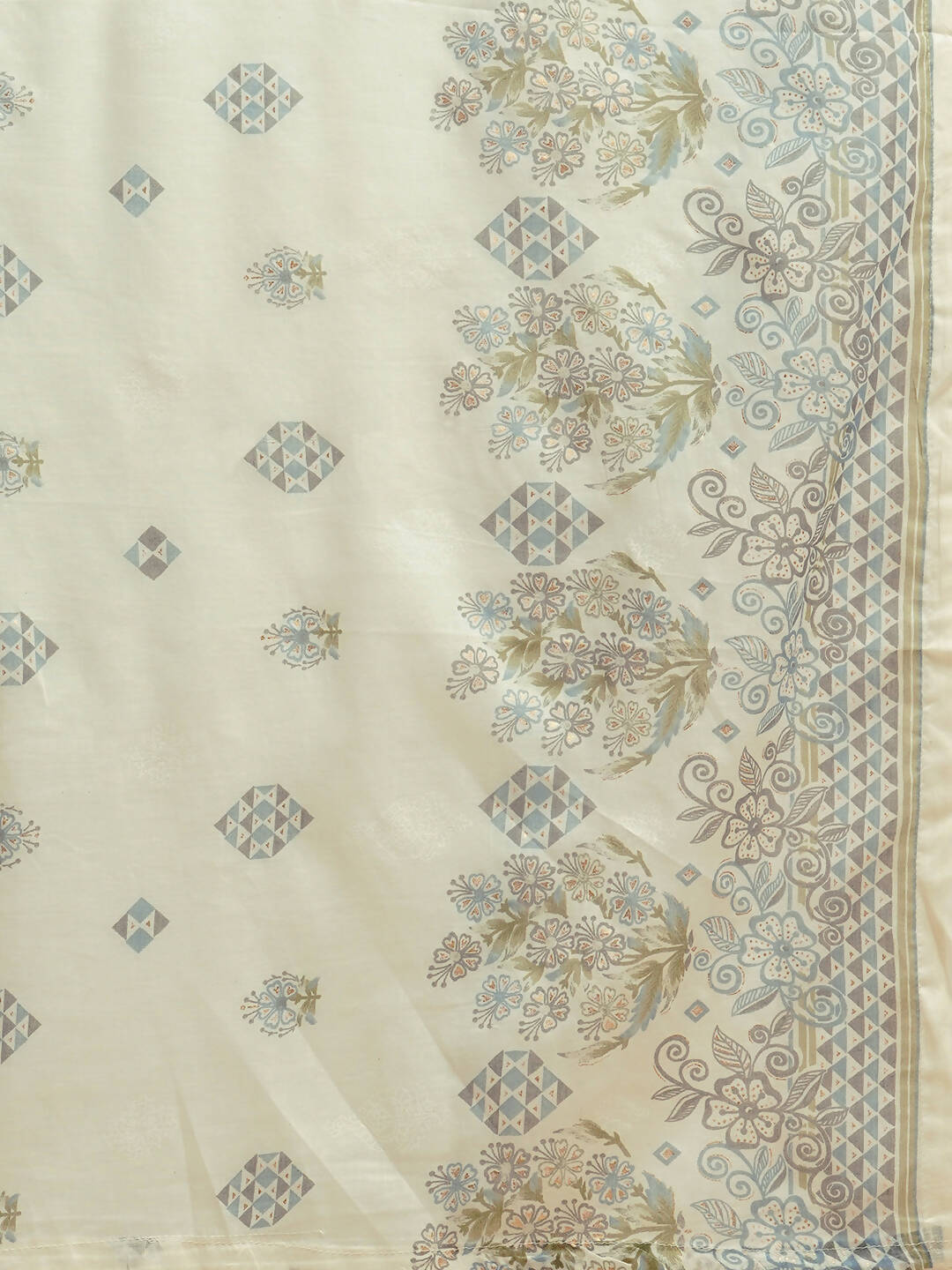 White And Blue Pure Cotton Floral Printed Anarkali Kurta And Bottom With Dupatta - Akashara