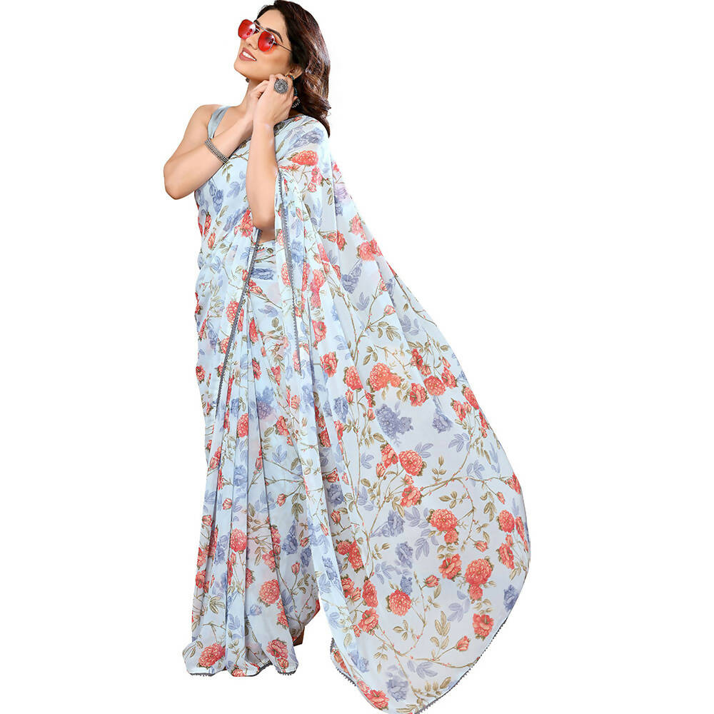 Women's Partywear Designer Sky blue Georgette Fancy Saree - Satrangi