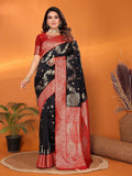 Joban Fashion Banarasi Black Woven Soft Silk Saree