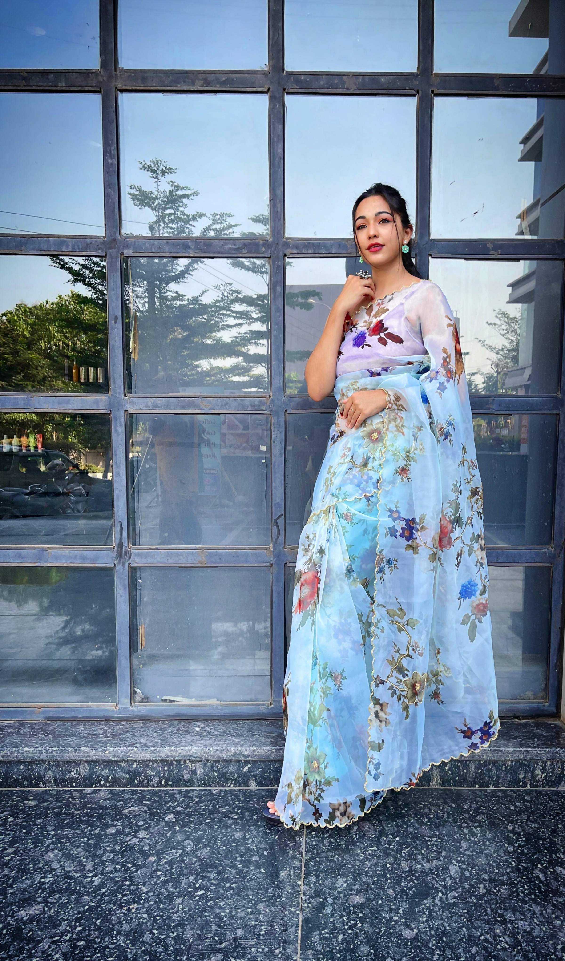 Vamsee Saras Sky Organza Saree
