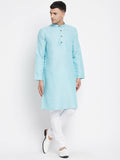 Even Apparels Blue Rayon Men's Kurta With Band Collar