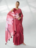 Burgundy Organza Designer Printed Saree - Shezlin