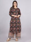 Vamika Printed Cotton Blue Party Wear/Casual Wear Kurta Set/Suit