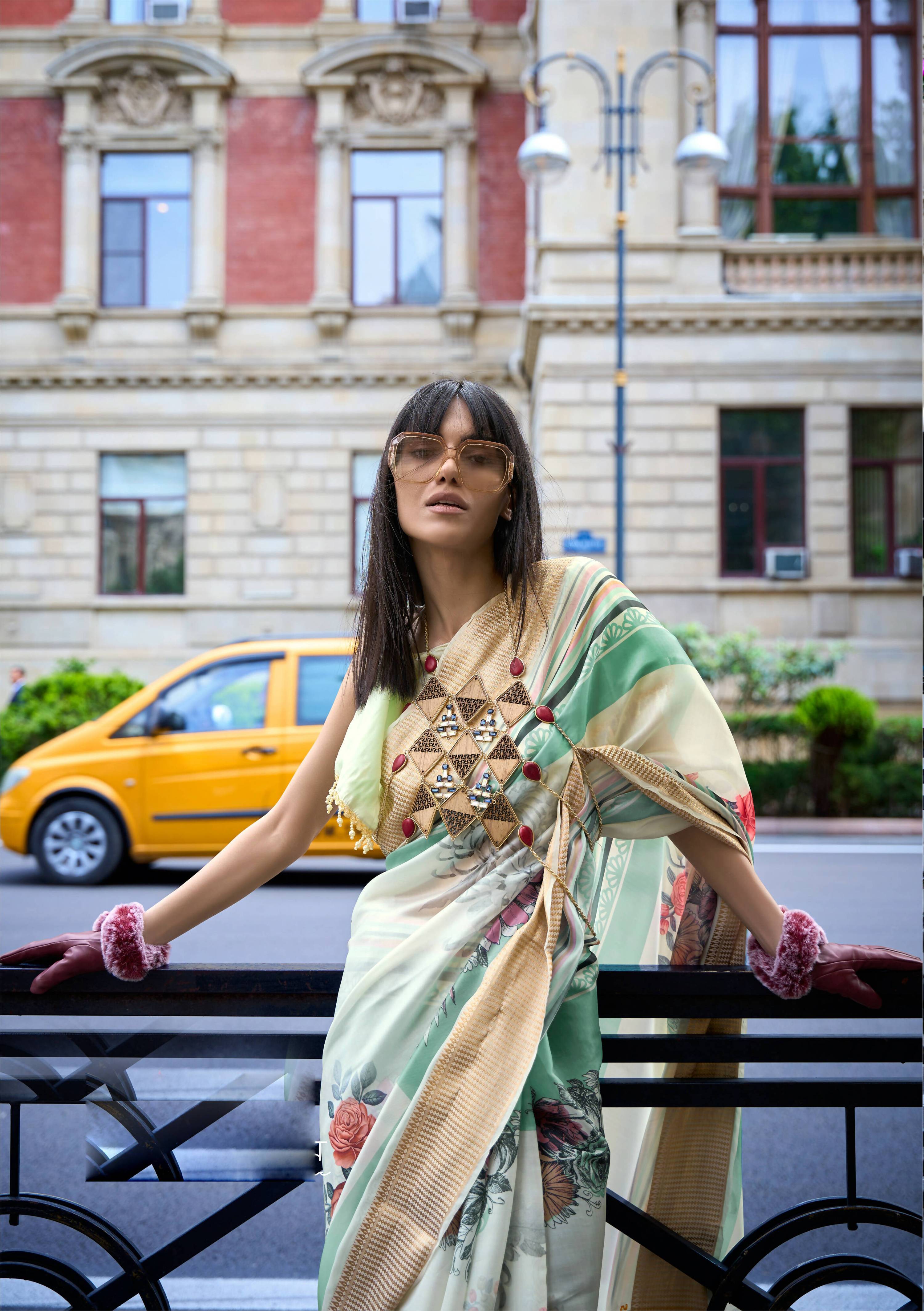 Off White Satin Organza Floral Woven Design Saree With Unstitched Blouse Piece - Klay's