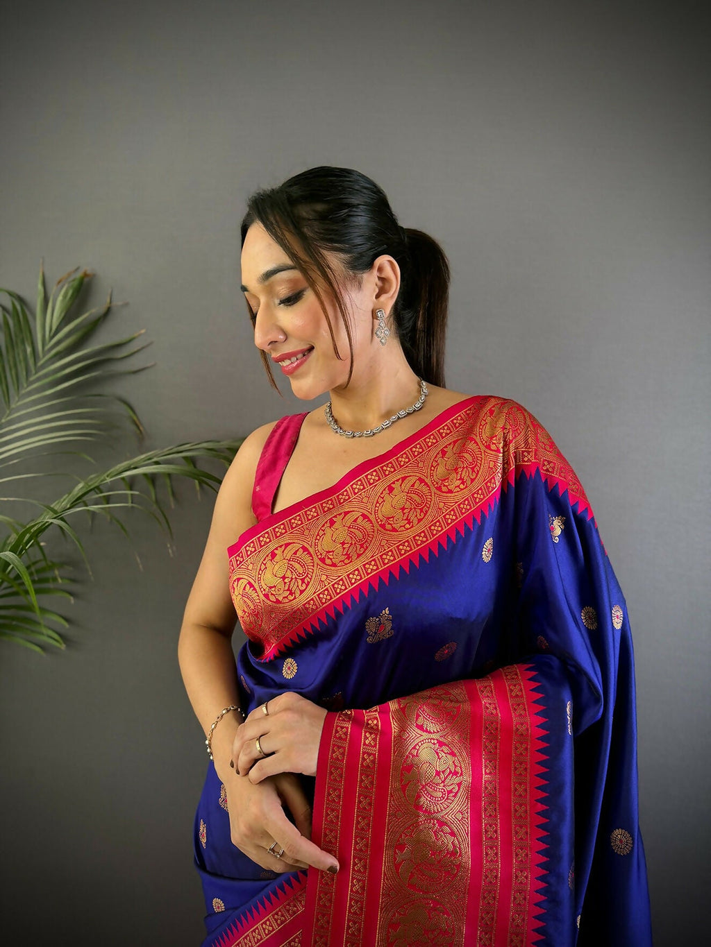 Joban Fashion Banarasi Navy Blue Woven Soft Silk Saree