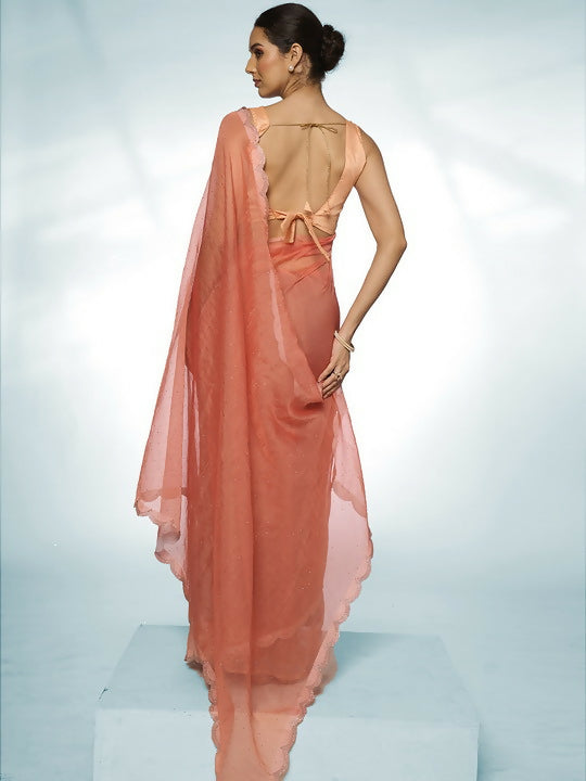 Orange Organza Swarovski Designer Saree - Shezlin