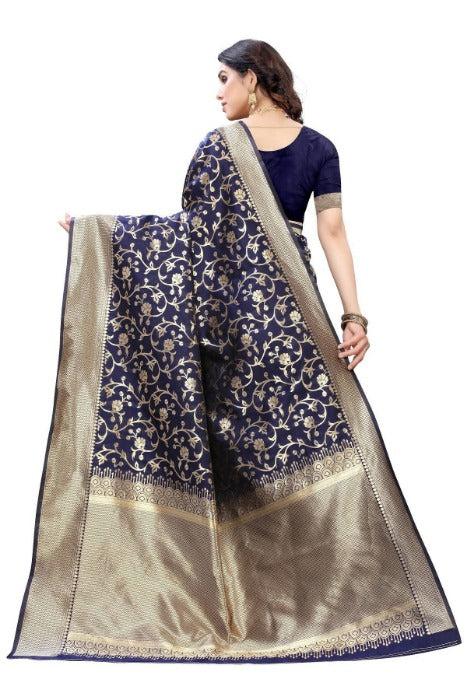 Vamika Banarasi Jacquard Weaving Navy Blue Saree (PARINITI NAVY)