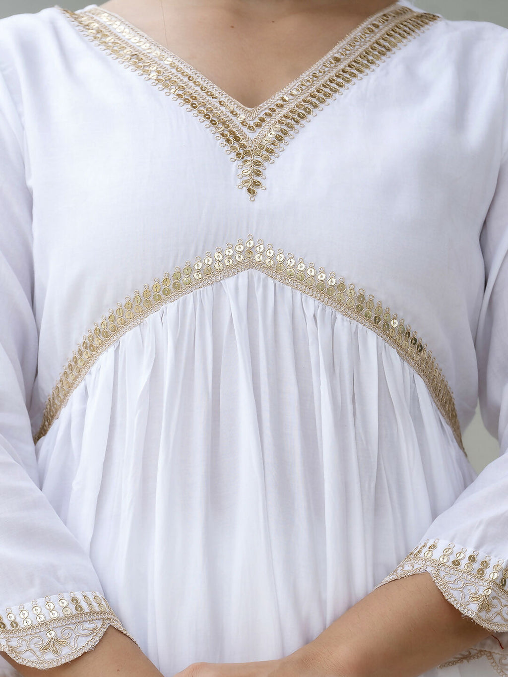 The52 White Women's Gorgeous Embroidered Chanderi Fabric Straight Kurta, Pant and Dupatta Set