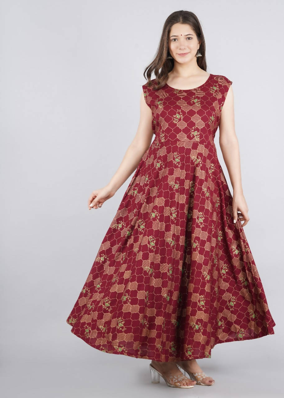 Vamika Wine Red Rayon Gold Printed Party Wear/Casual Wear Kurti