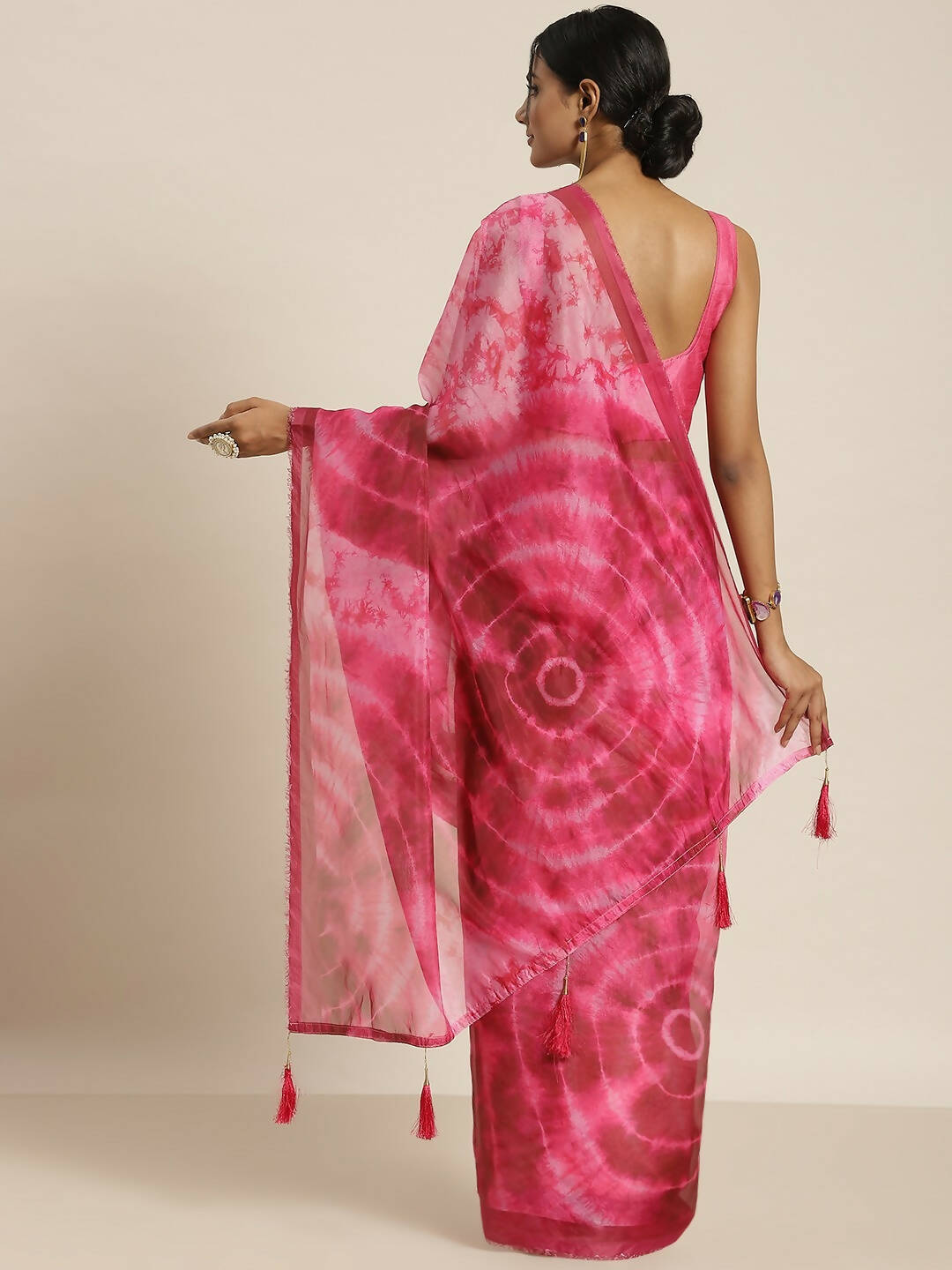 Pink Organza Printed Saree With Blouse Piece - Nivaa
