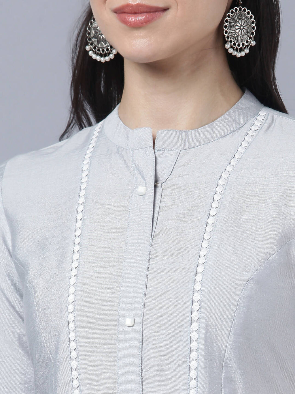 Myshka Stylish Grey Viscose 3/4 Sleeve Women's Kurta Pant Set