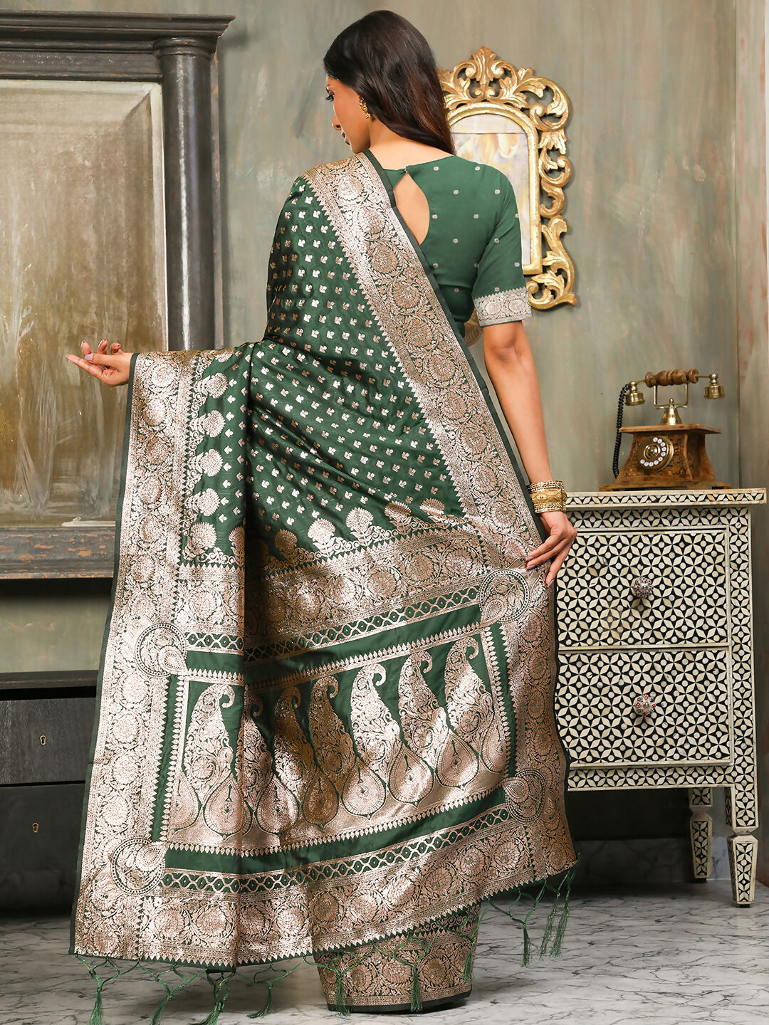 Shree Shyam Fashion Banarasi Silk Dark Green Saree