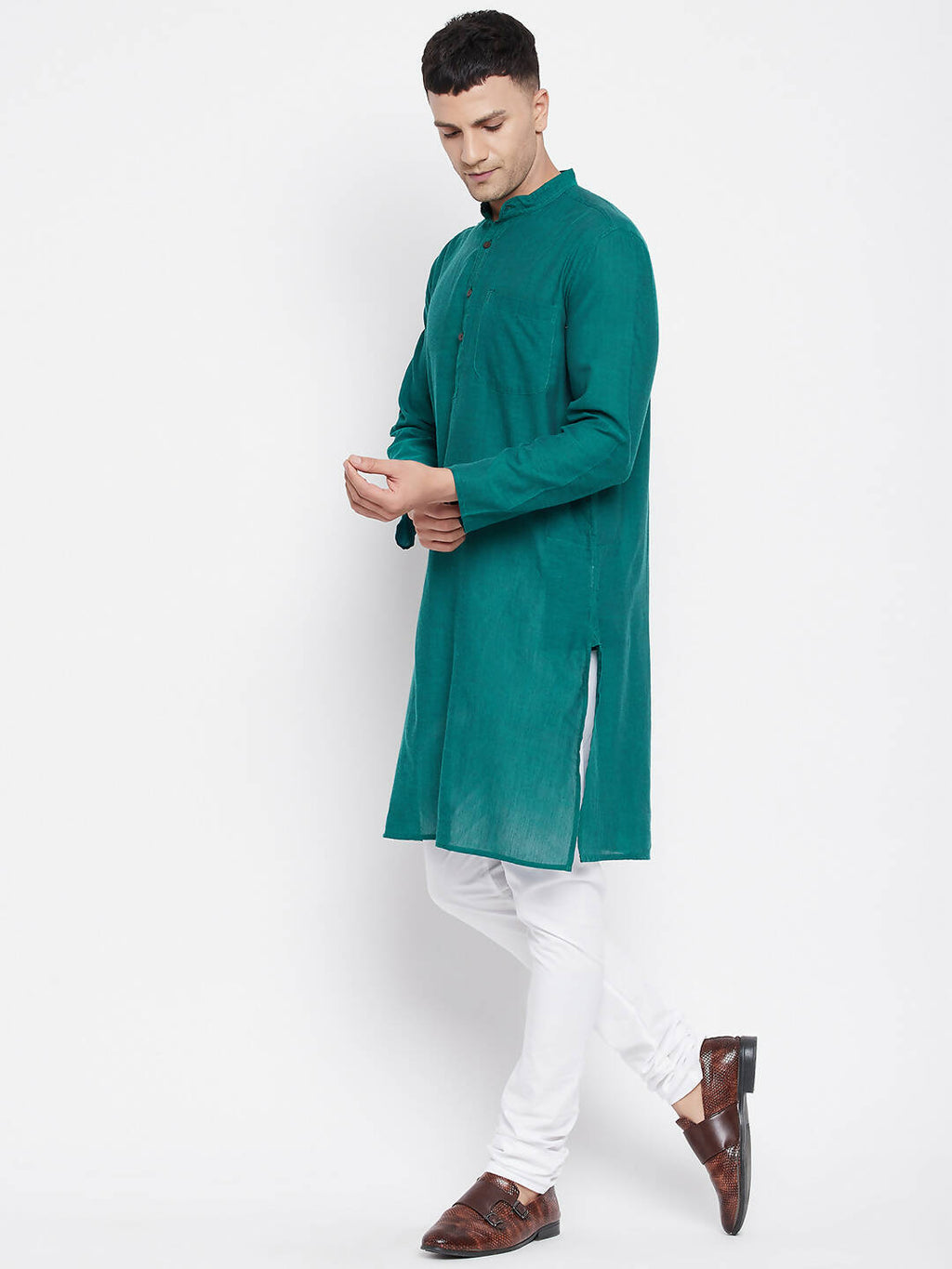 Even Apparels Green Rayon Men's Kurta With Band Collar