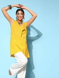 Ahalyaa Women Mustard Cotton Fluid Tie-Up Tunic