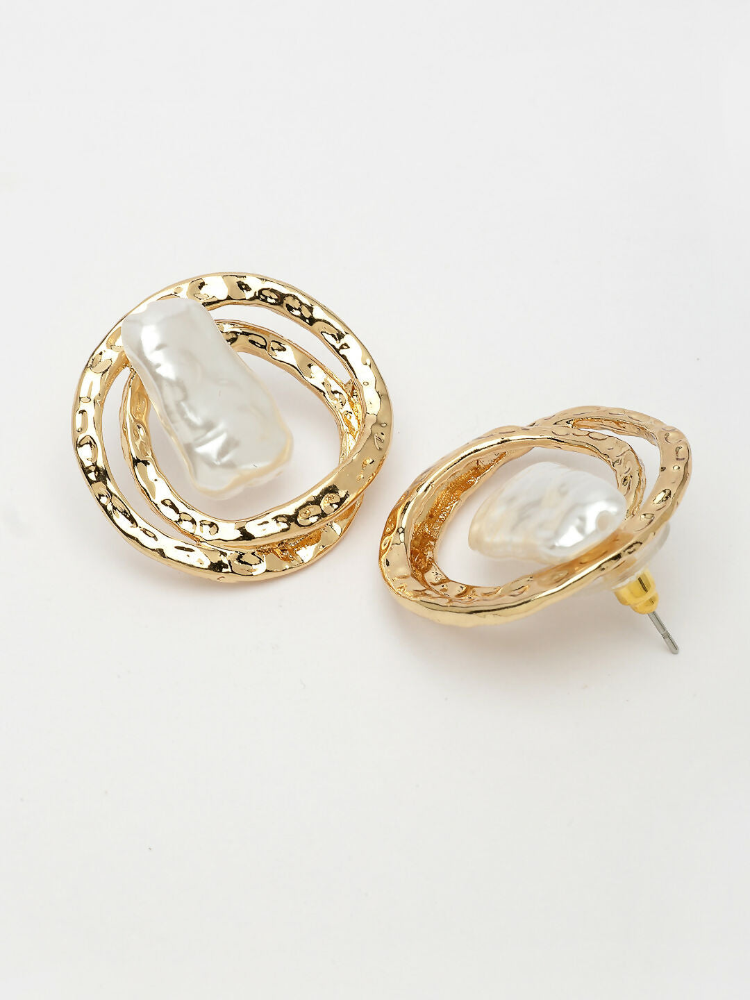 NVR Women's White & Gold-Polished Circular Shape Studs Earring