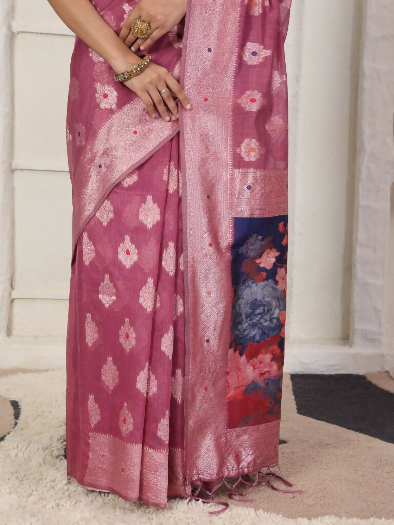 Shree Shyam Fashion Linen Cotton Pink Saree