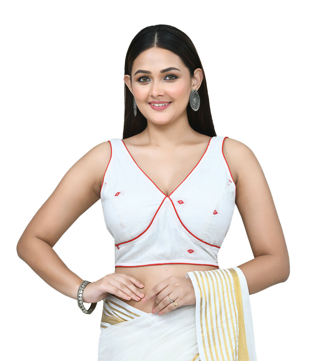 Joban Fashion Women's White Embroidered Stitched Blouse