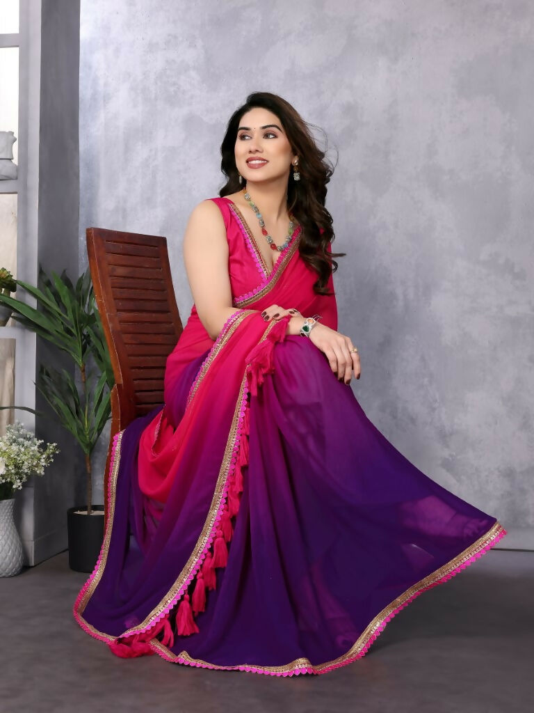 Designer Partywear Red & Blue Georgette Fancy Saree - Kanak