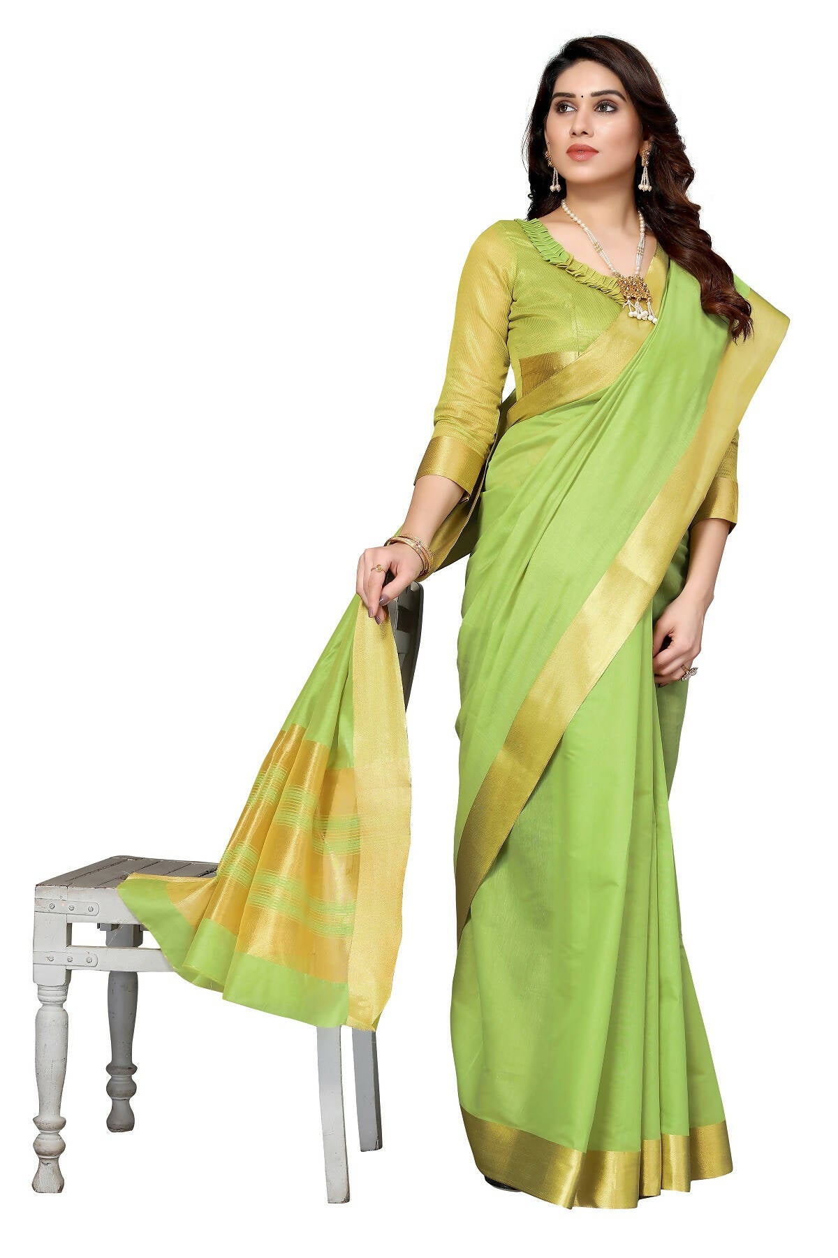 Vamika Green Cotton Polyester Silk Weaving Saree