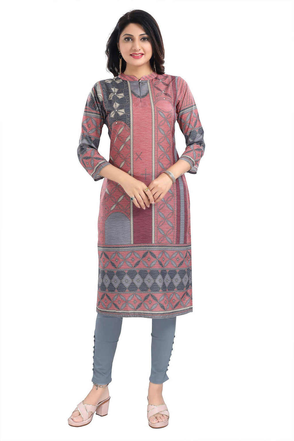 Snehal Creations Cherished Coral Digital Print Masleen Long Kurti Tunic