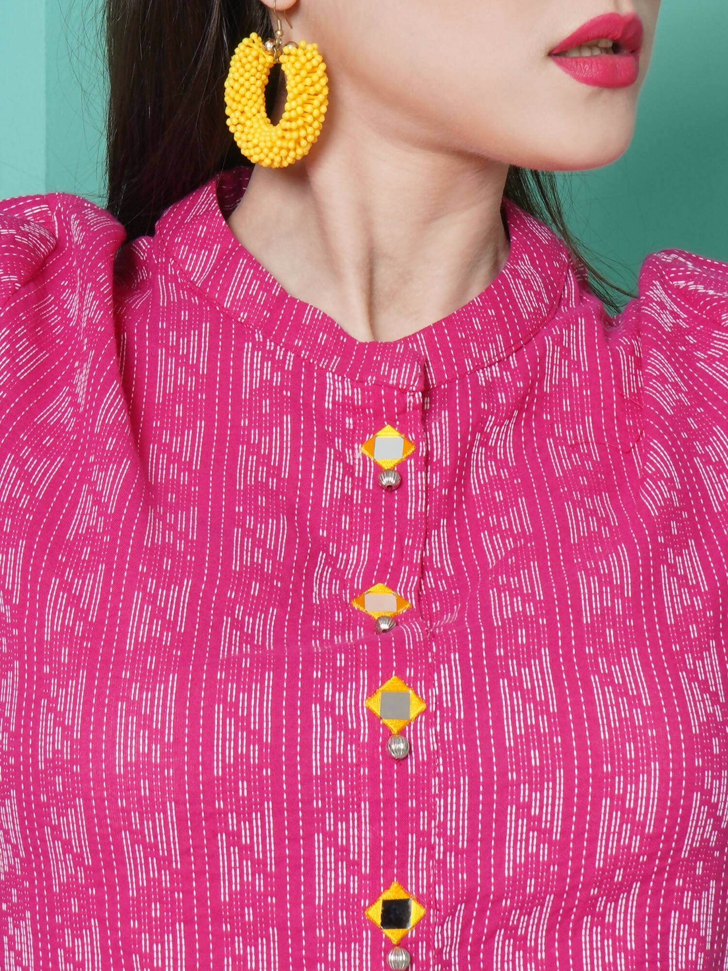 Women Republic Pink Cotton Kantha Kurta Set