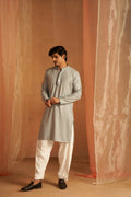 Grey viscose Chikankari Embroidery Work Men's Traditional Kurta Set - Mahotsav