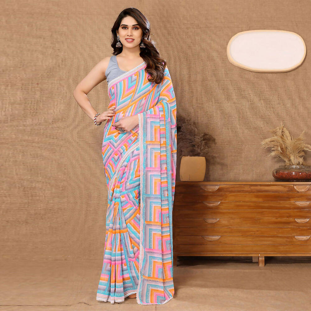 Women's Partywear Designer Grey Georgette Fancy Saree - Satrangi