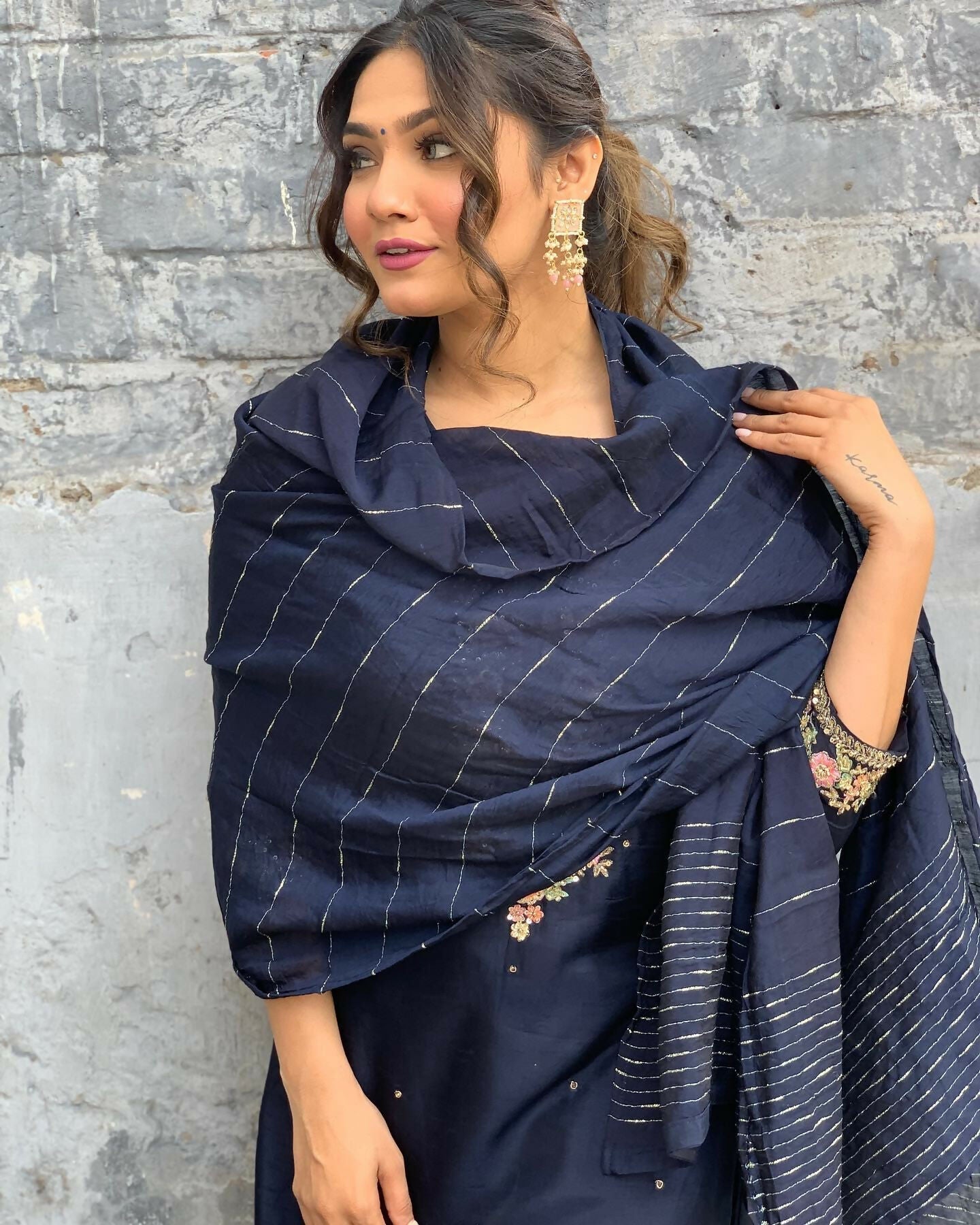 The52 Blue Women's Gorgeous Embroidered Viscose Chanderi Fabric Straight Kurta Pant with Dupatta Set