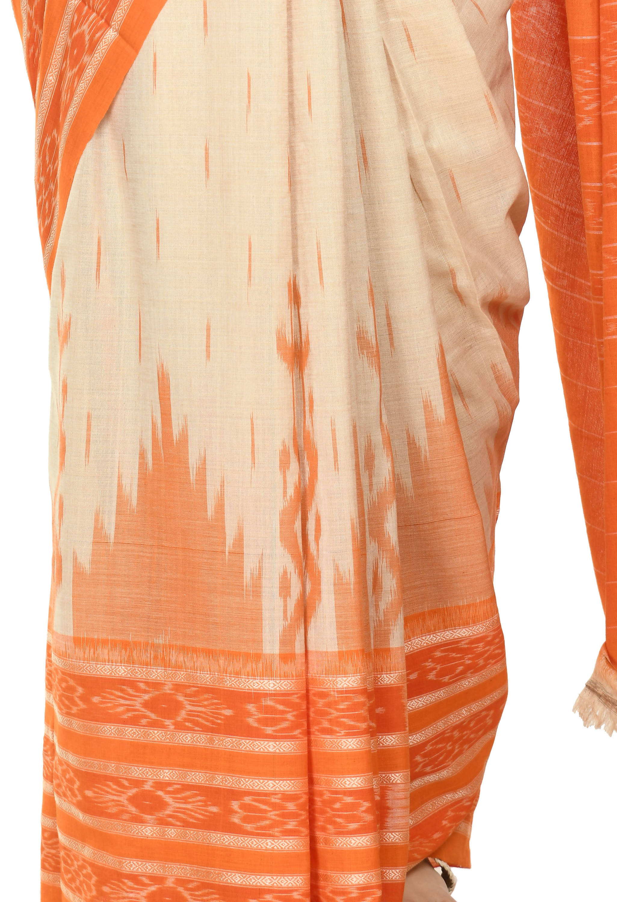 Vamika Sambalpuri Ikat Cotton Scot Dali Tasrite Orange Saree