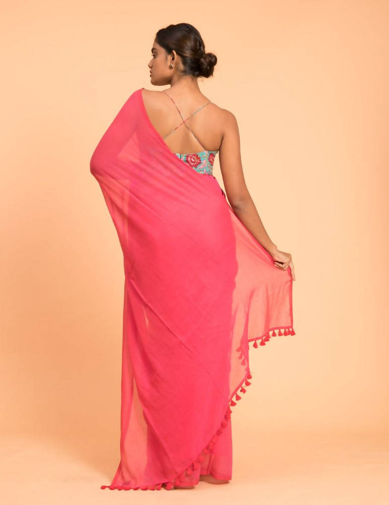 Suta Pink Solid Pure Cotton Saree