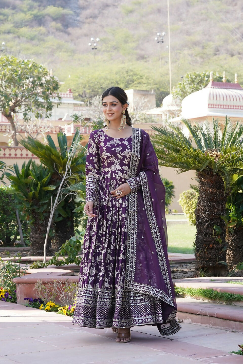 Joban Fashion Wine Viscose Jacquard Sequence Embroidery Work Kurta Set