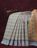 Grey Colored Diamond Print Semi Chanderi Saree By Gayathri Reddy Designer Studio