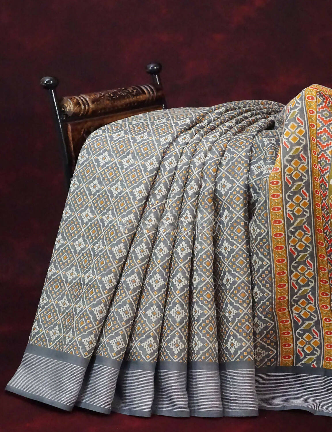 Grey Colored Diamond Print Semi Chanderi Saree By Gayathri Reddy Designer Studio