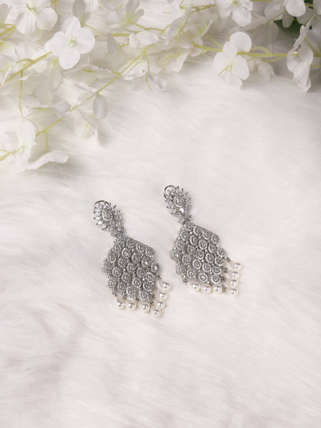 Silver Earrings with Pearl Drops- Ruby Raang