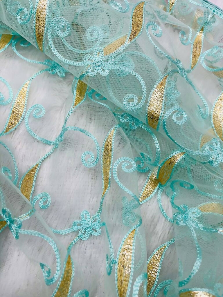 Vastranavya Soft Crush Georgette With Embroidery and Foil Multi Thread Work Saree - Turquoise