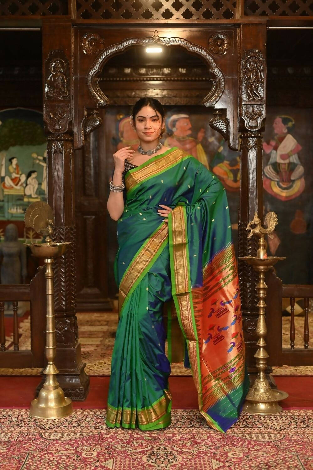 Very Much Indian Pure Silk Paithani - Dual Tone Blue Green