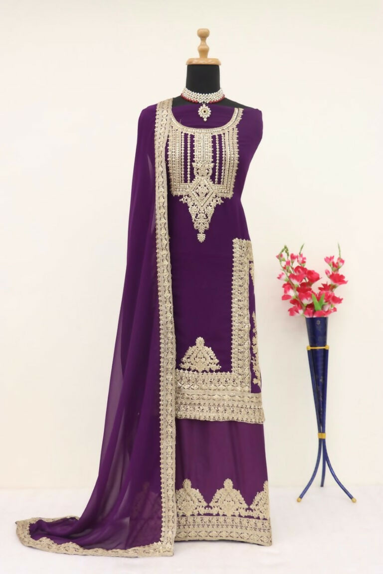 Vastranavya Gorgeous Purple Faux Georgette with Embroidery 3mm Sequence & Coding Work Pakistani Straight Pant Suit