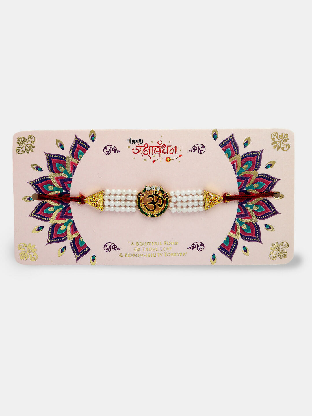 NVR Women & Men Set of 2 White Pearl Bhaiya Bhabhi Rakhi With Roli Chawal
